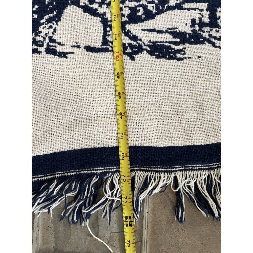 Woven Throw Blanket "What Makes A Dad" Blue Ivory Soft Woven Cotton 71" Long Vtg - Picture 7 of 11